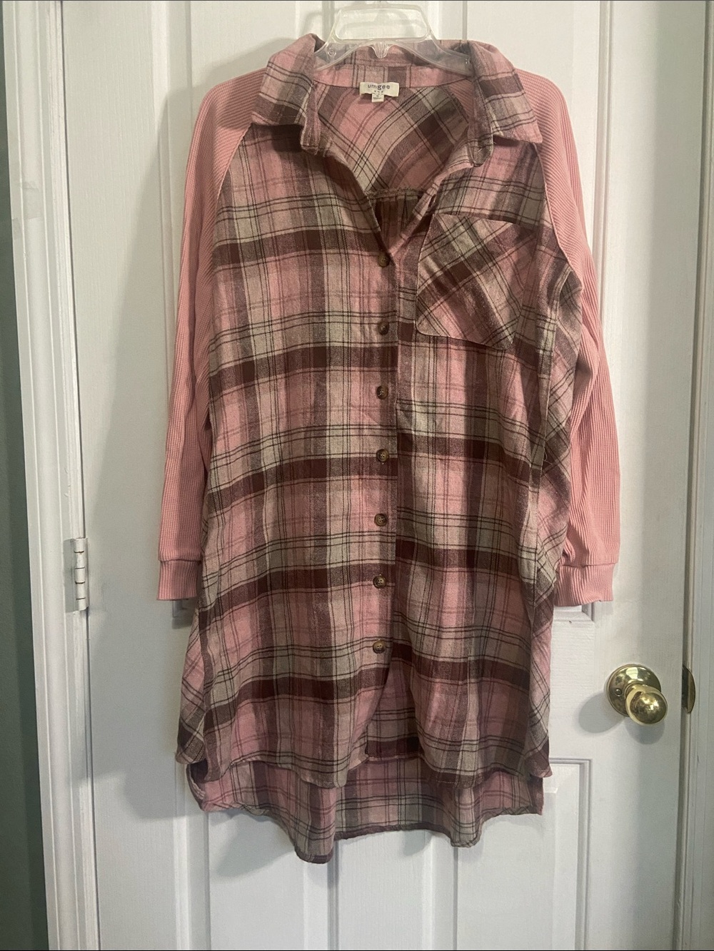 Umgee Pink Plaid Button-Up Dress